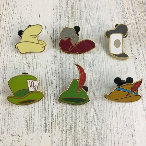 Disney Jewelry - Lot of 6 Disney Cast Exclusive Hat Box Pins Mad Hatter Peter Pan Hook Pinocchio